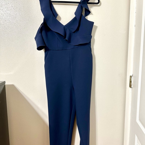 BCBGMaxAzria Midnight Blue Ruffle Jumpsuit - Picture 3 of 6